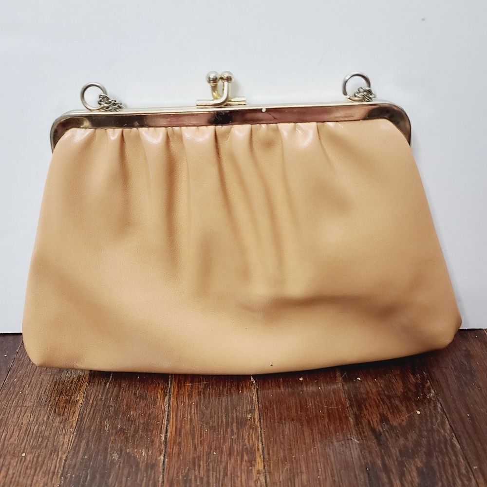 Vintage Tan Metal Chain Link Mini Formal Purse